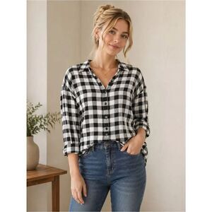 Anthropologie Eesome Monochrome Plaid Button Down Shirt